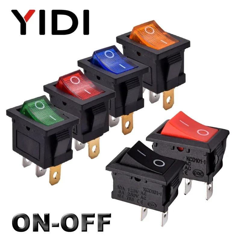 10pcs/lot KCD1 Mini 6A 250VAC Rocker Switch ON OFF SPST 12V 220V Red Green Blue Light Rocker Toggle Switch ON-ON/ON-OFF-ON