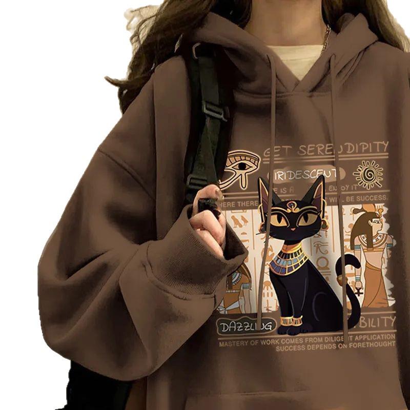 Women's Pure Cotton Retro Loose Fleece-Lined Hooded Sweatshirt - Spring/Autumn/Winter 2025 Trendy Top