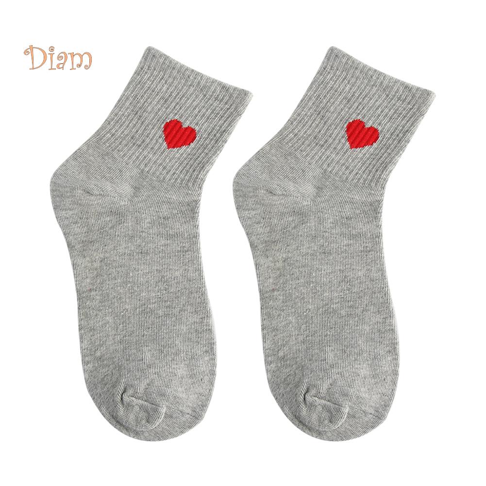 TOPMART Women Solid Color Love Heart Breathable Cotton Elastic Middle Tube Socks
