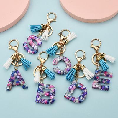 Anhänger Quasten Schlüsselanhänger Transparentes Acryl 26 Alphabete Schlüsselhalter Charm Dekoration