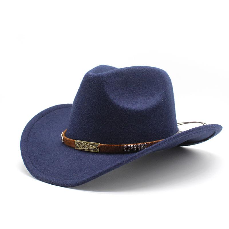 Woolen Jazz Hat Metal Belt Cowboy Hat Roller Hat Men'S And Women'S Western Cowboy Gift Hat