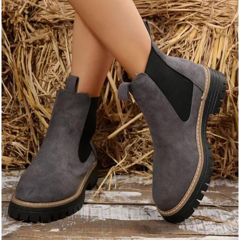 Schrubbleder Damen Innen erhöhend Kurze Stiefel Plateau Chelsea Stiefeletten Plus Fleece Wärme Knöchelstiefel Botas De Mujer