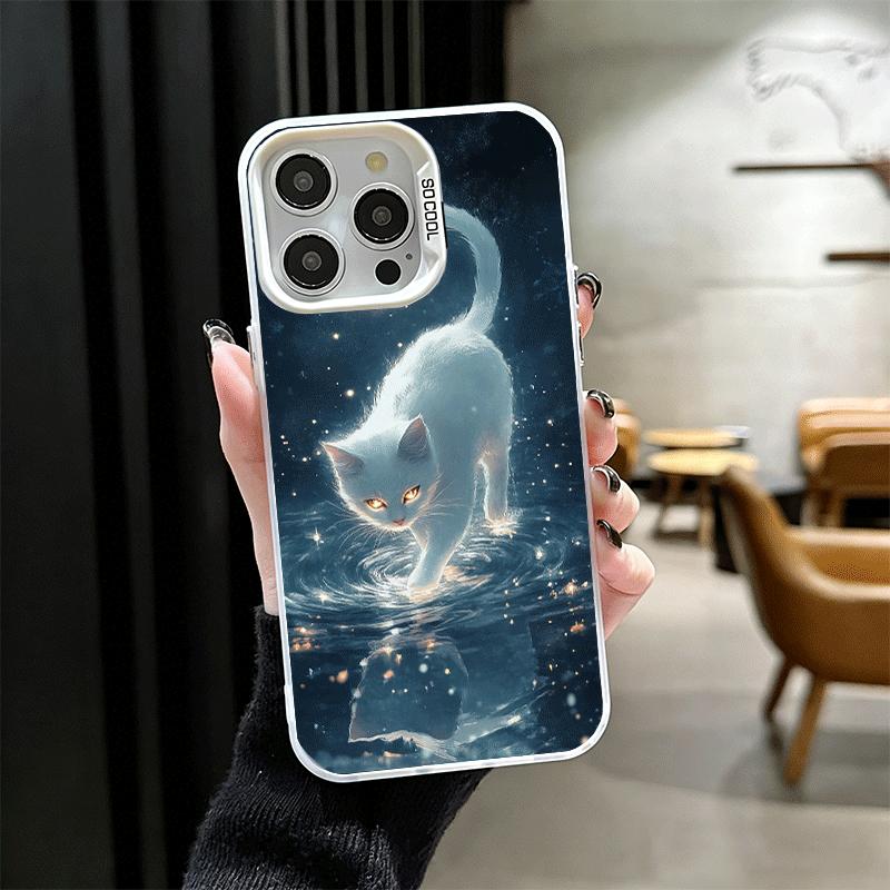 Night Moon Cat Dreamy Art Shockproof Phone Case for iPhone 17 Air 16 16E 15 Pro Max 14 Plus 13 Mini 12 Back Cover Anti Fall Fund