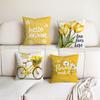 4 Pack Yellow Tulip Pillow Covers Double Sided Print Hello Sunshine Floral Bicycle Cushion Cases Home Decor For Sofa Bedroom