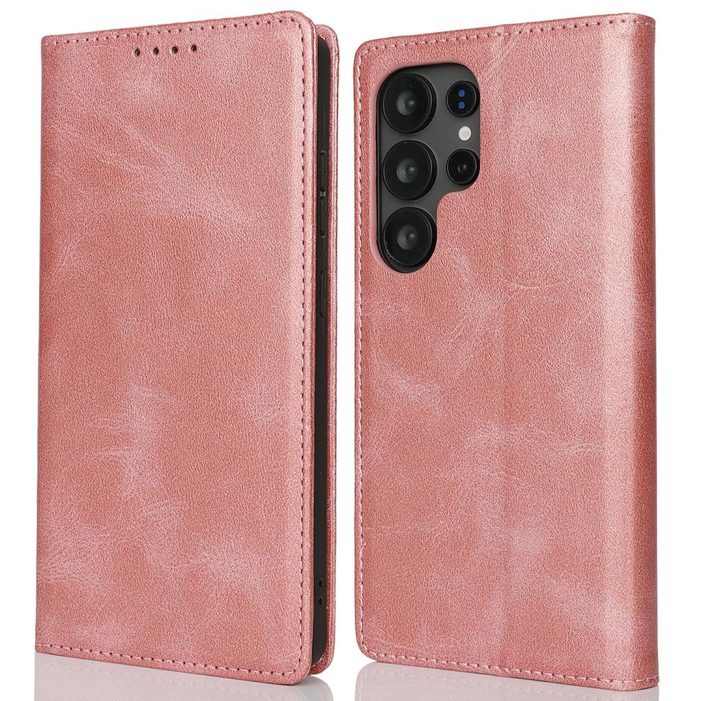 For Samsung Galaxy S25 Ultra Case PU Leather Calf Textured Magnetic Closing Smart Phone Cover