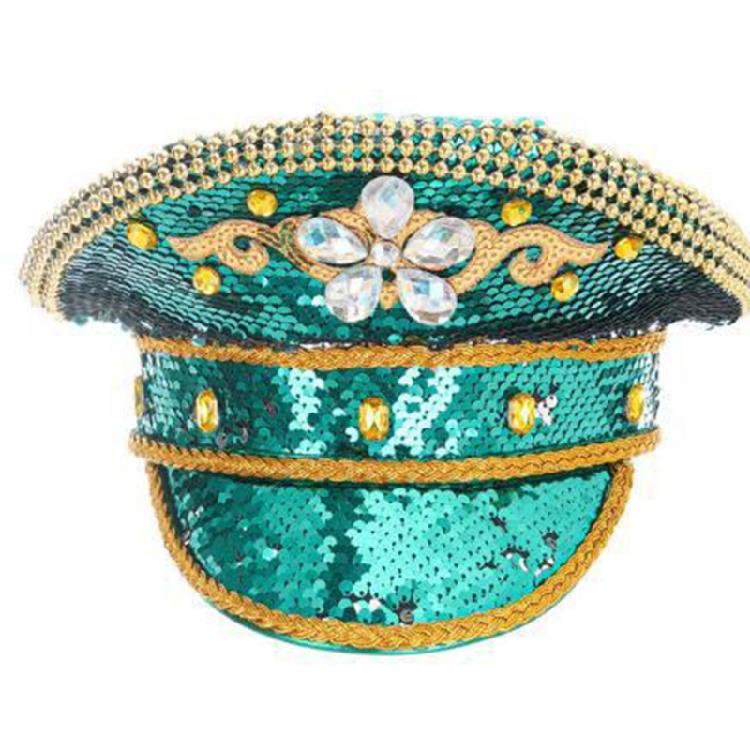 Glitzernde Strasssteine Hut Hochzeitsfeier Pailletten-Kapitänshut Junggesellinnenabschiedshut Cosplay-Kostüm Marinehüte