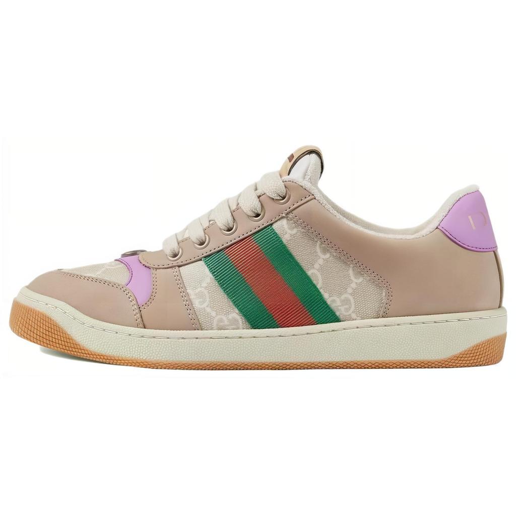GUCCI Screener Distressed Shoes Canvas Leather Comfortable Low top Stylish Skateboarding Shoes Women's Multicolor 705051 UULG0 9683