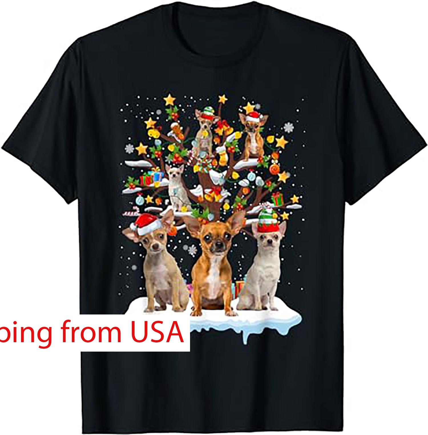 Santa Elf Chihuahua Dogs On Tree Christmas Decorations Xmas T-Shirt. XXXL