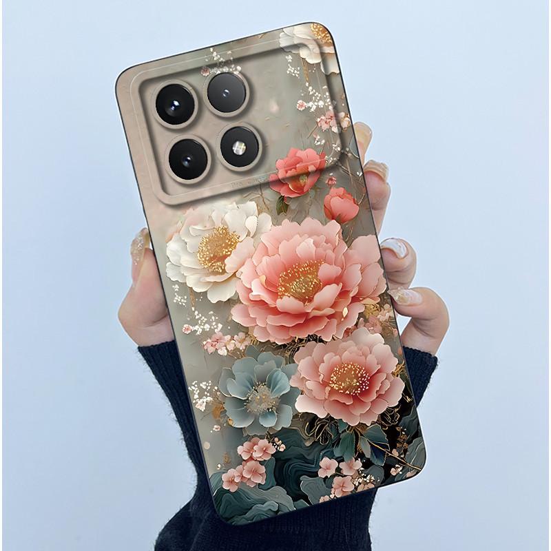 For Xiaomi Poco X6 Pro 5G Case Poco X6Pro Back Cover Fashion Simplicity Floral Soft Liquid Silicone Shell For PocoX6 Pro Fundas