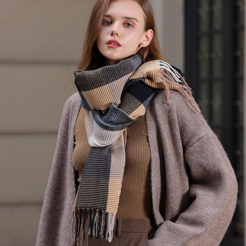 Womens Knitted Scarf With Fringe Warm Faux Cashmere Wrap Shawl Winter Unisex Stylish Accessory In Multiple Colors