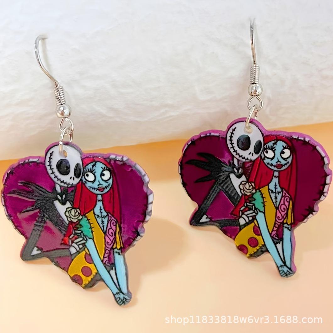 

Skull Halloween love doll earrings gothic punk earrings темно-червоний колір