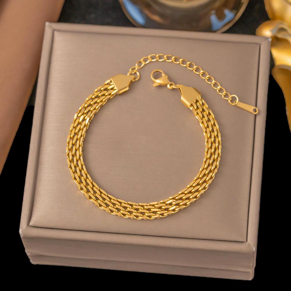Woven Snake Chain Titanium Steel Bracelet For Women Chunky Metal Link Collarbone Chain Jewelry