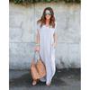 Summer New Women's Solid Color V-Neck Loose Casual Pocket Slit Dress
