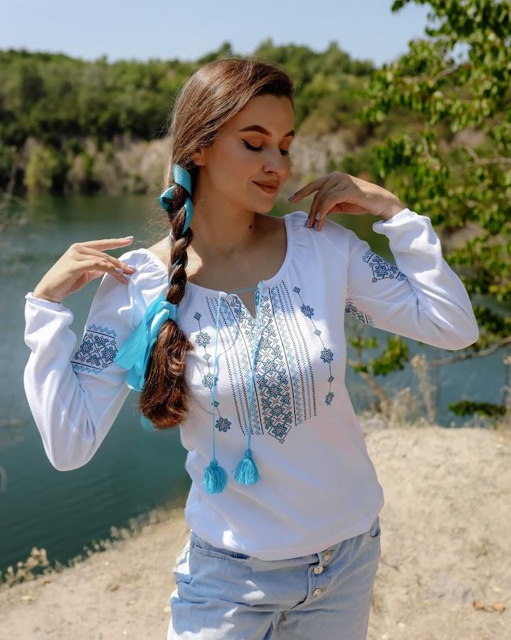Elegant Ukrainian Vyshyvanka Blouse for Women – Rich Embroidery On Smooth Interlock,  Any Season, 8607-038-22 HC