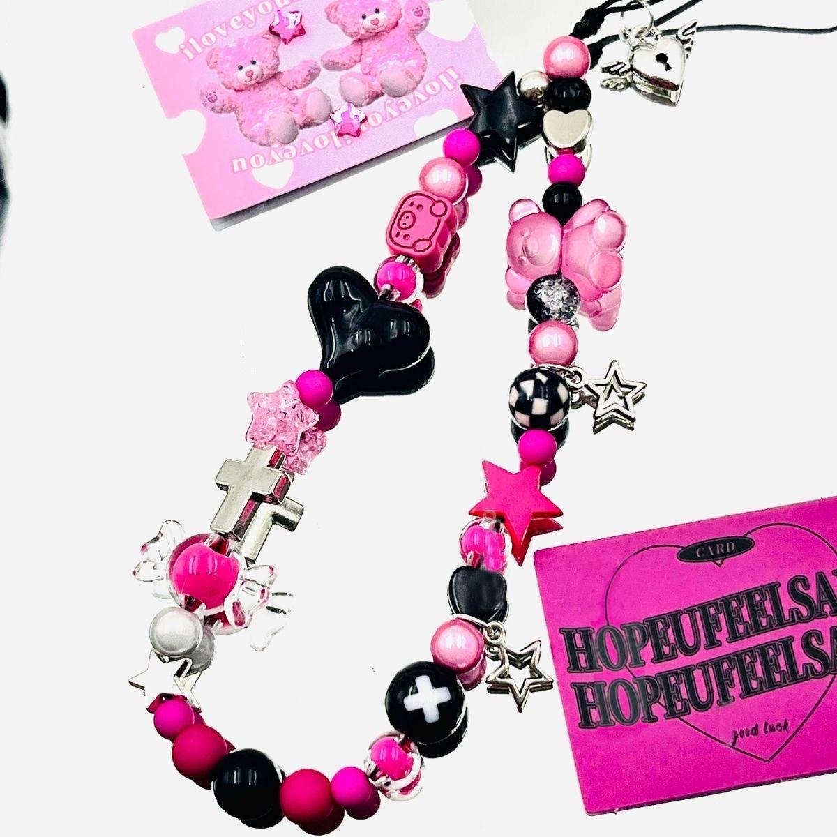 

Original Y2K Magenta Bear Star Pendant Phone Charms Strap CCD Camera Lanyard Keychain Sweet Cool Girl Bracelet Jewelry Gift
