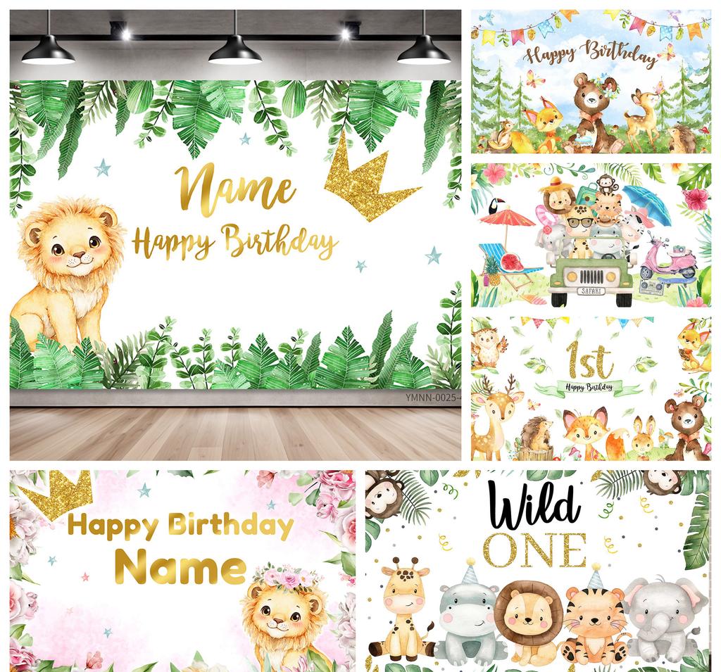 Safari Wild One Birthday Photography Backdrop Jungle Animals 1st Birthday Party Newborn Baby Room Wall Gifts Custom Background