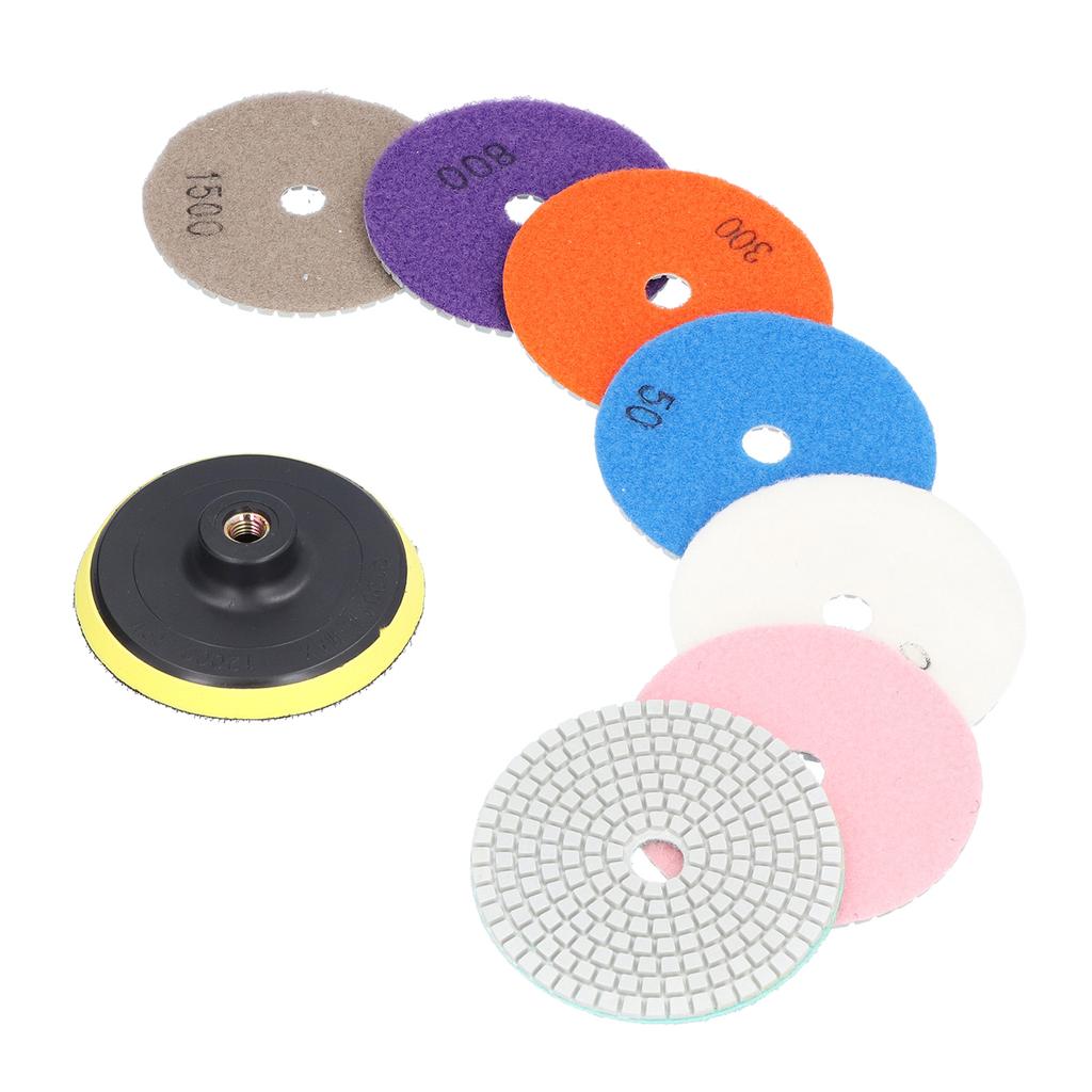 7Pcs Diamond Polishing Pads Wet Dry Polish Kit Grit 1Pc Backer Grinding Granite Marble 4in