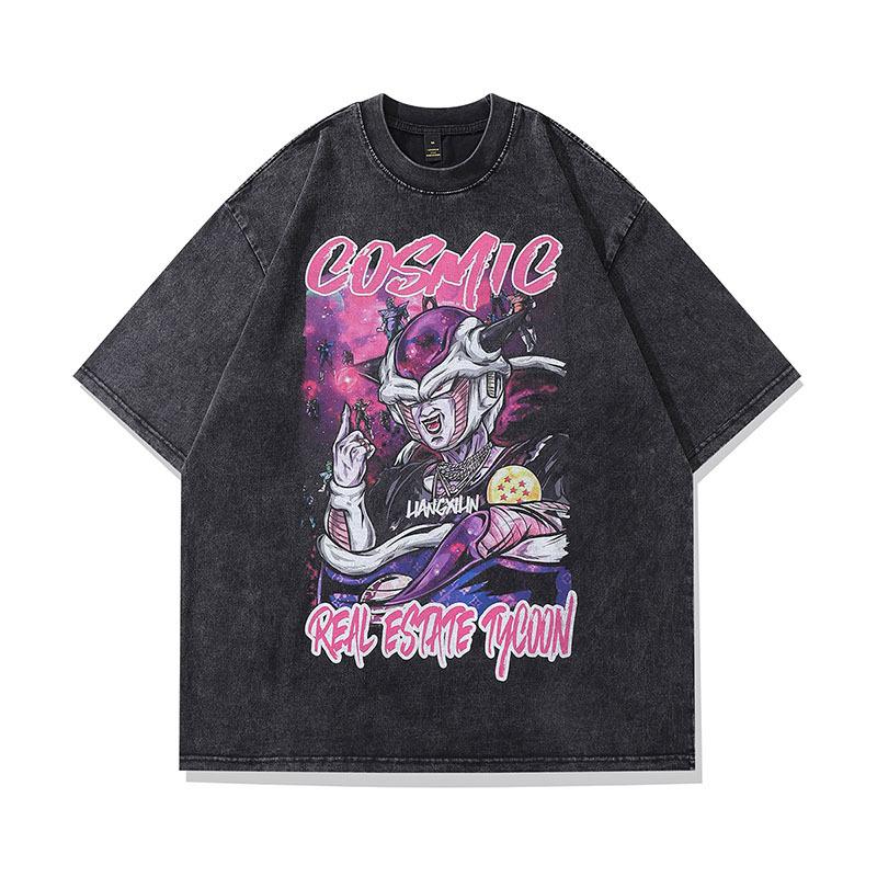 Harajuku Retro Animation Print Old Short-Sleeved T-Shirt Men And Women Street Hip-Hop Versatile Couple Half-Sleeved Tee Shirt