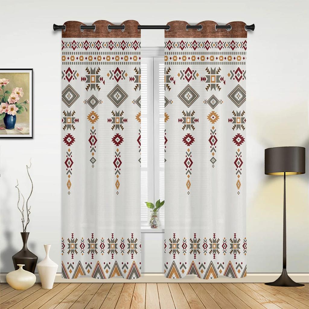 Boho Tribal Totem Window Curtain Modern European Style Curtains for Bedroom Living Room Blinds Window Backdrop Curtain 2Panels