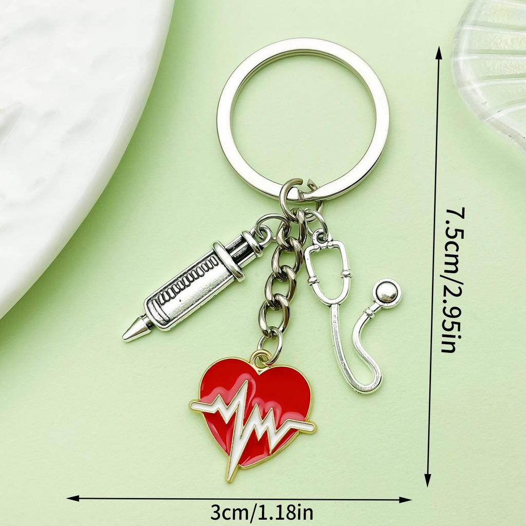 Heart-shaped Syringe Stethoscope Keychain with Nurse Cap Pendant Ornament
