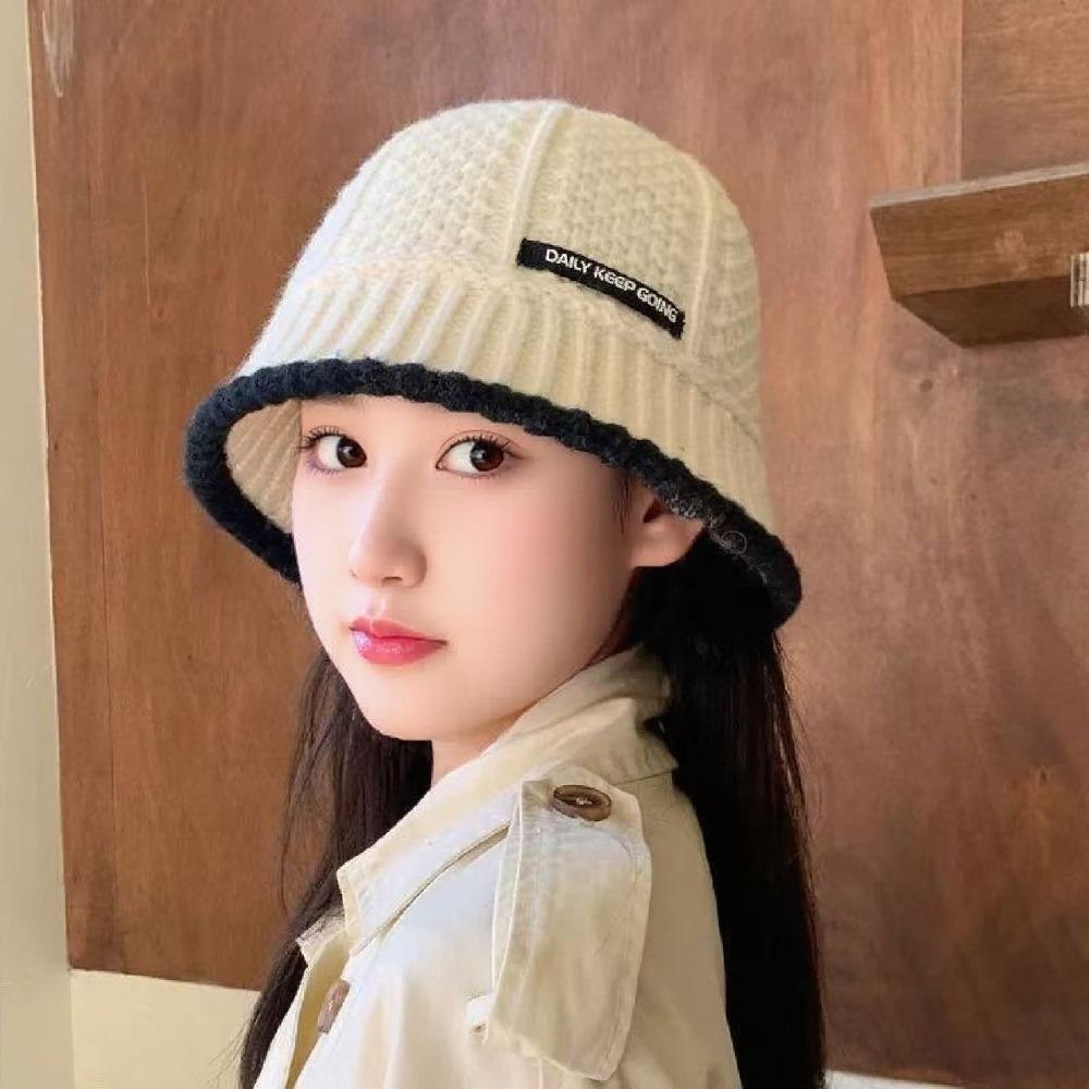 Windproof Knitted Bucket Hat Warm Women Fisherman Hat Fashion Wool Basin Cap Shopping Travel
