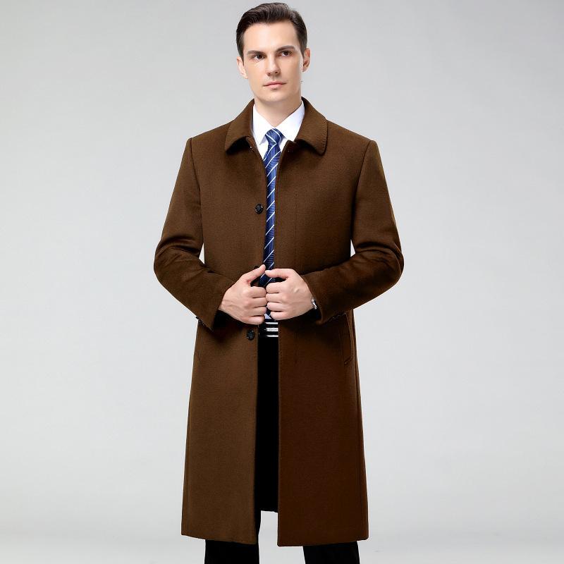 Cashmere Coat Men's Middle-aged and Elderly Woolen Coat Winter Knee-length Men's Wool Windbreaker Thickened Warm Top