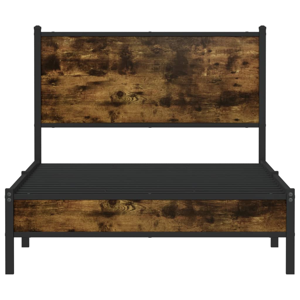 Metal Bed Frame without Mattress Smoked Oak Finish 100 x 190 cm