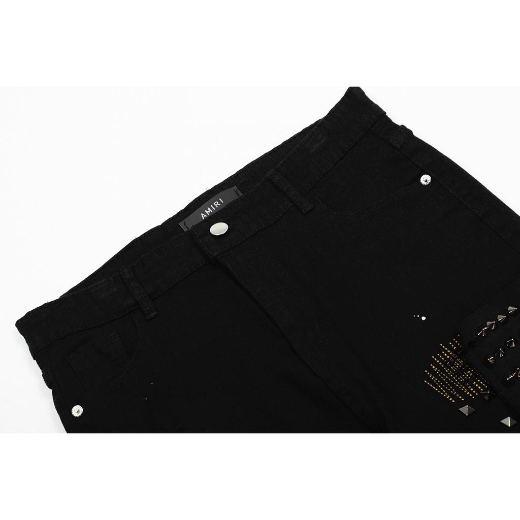 M43 Blugi Trendy Stil American pentru Bărbați și Femei cu Petice din Material Textil, Găuri, Broderie, Pantaloni Casual și la Modă High Street