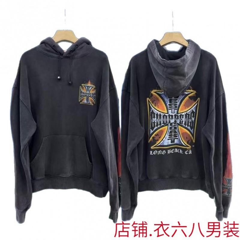 2025 Unisex Oversized Hoodie With Cross Print Vintage Washed Cotton Streetwear