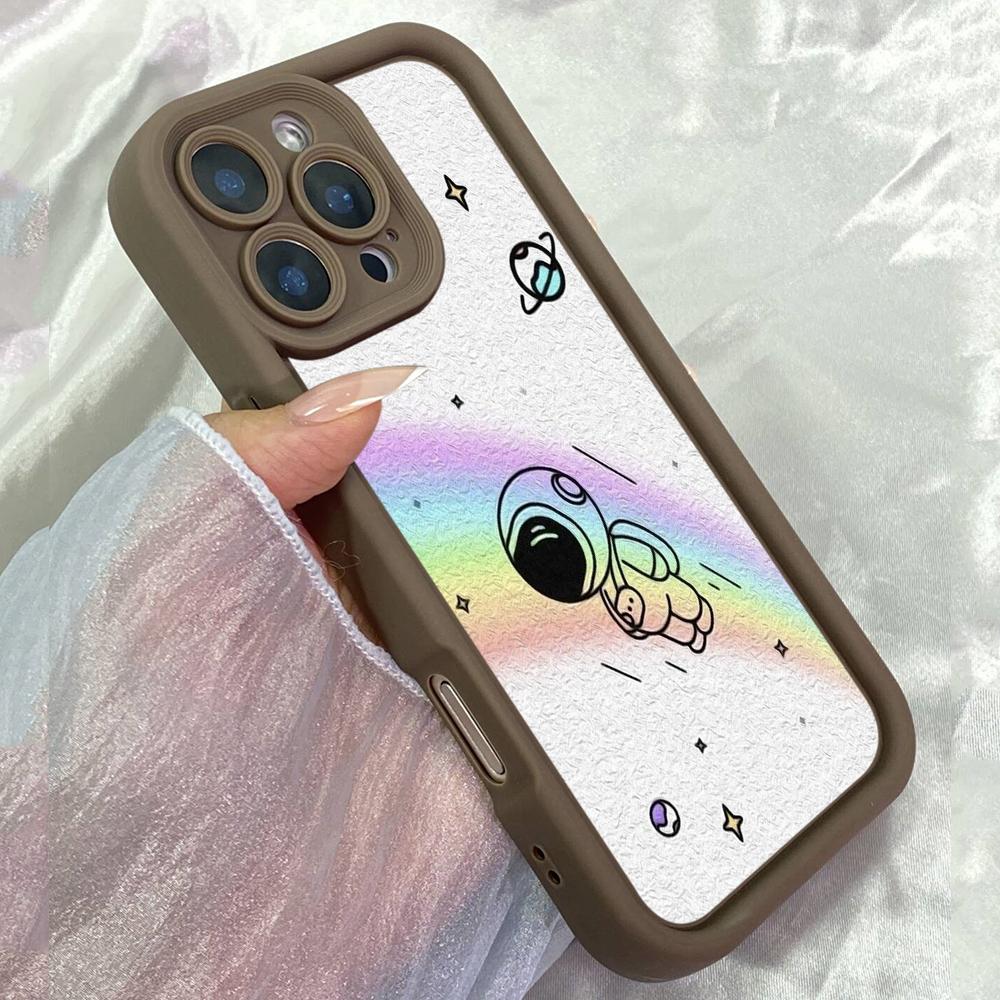 JT442 Rainbow Cosmos Astronauts for iPhone 17 16 15 14 13 Pro Max Samsung S26 S25 Ultra A17 A07 A56 A16 Xiaomi 15T Redmi 15c Note 14 13 12 Soft Case