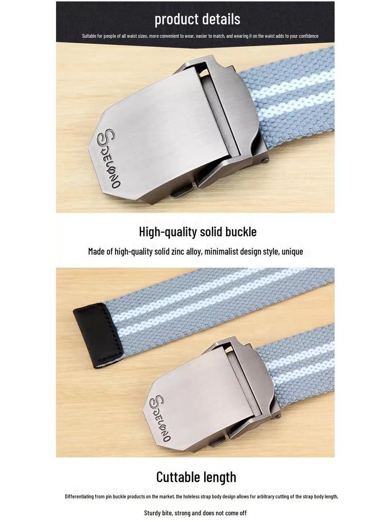 Men's Canvas Belt with Automatic Smooth Buckle - Casual Workwear, Korean Style, for Students & Outdoor Military Training.