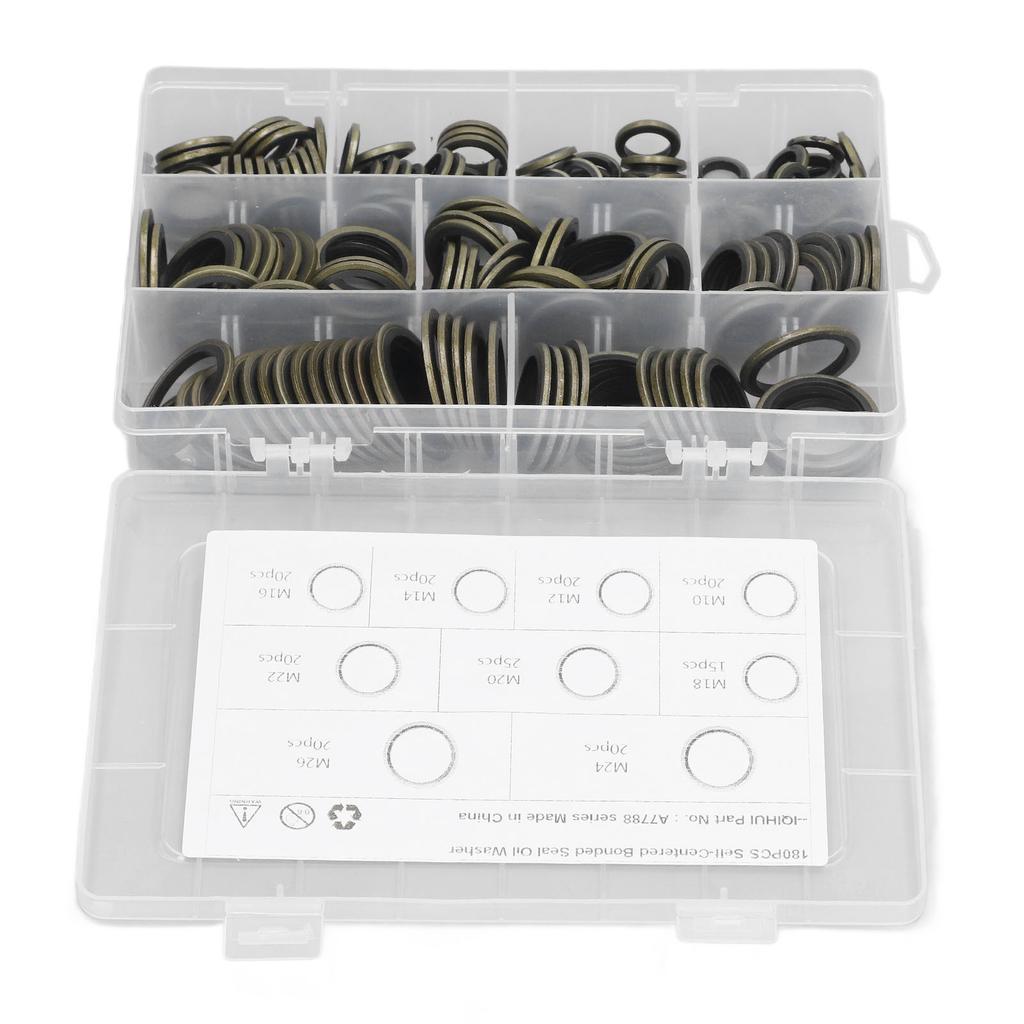 180Pcs Oil Seal Washer M10 12 14 16 18 20 22 24 26 Self Centered Bonded Seal Washer Oil Drain Plug Gasket