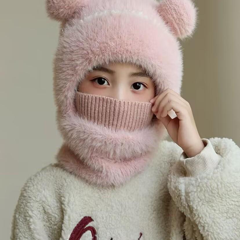 Kids' Wool Hat and Scarf Set with Ear Protection for Women and Boys - Warm, Velvet-Lined Pullover for Autumn and Winter