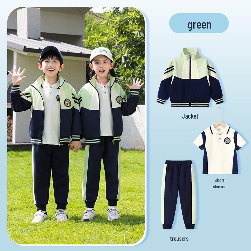 Spring & Autumn Primary School Uniform Set: Kindergarten to College Style 3-Piece Class & Sports Attire for Kids