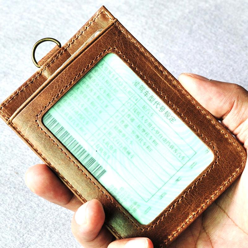 Retro Leder Lanyard Ausweishalter Kartenhalter Halsband Rindsleder Echtes Leder Kartenhalter Mitarbeiterkarte Busausweis Visitenkarte