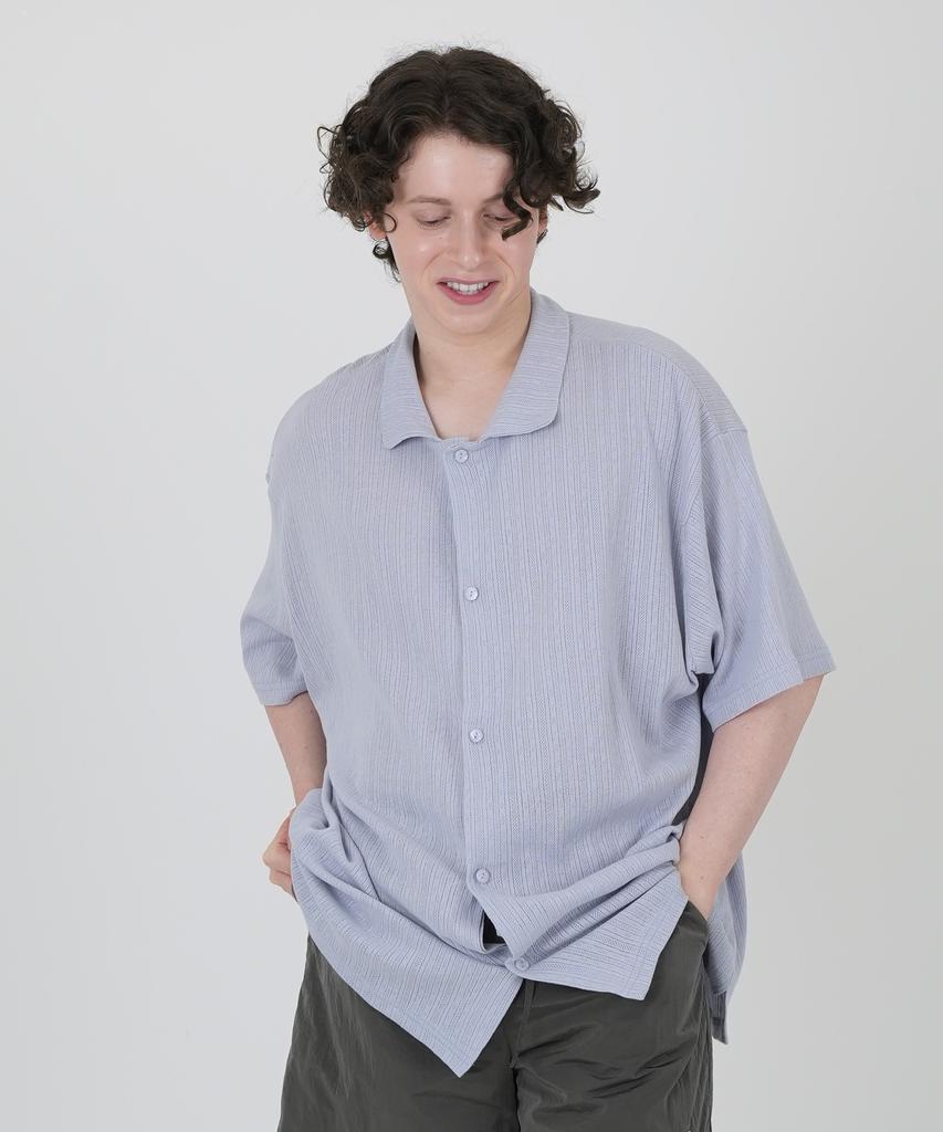 THE-ABON Cotton Jacquard Oversized Half Shirt Light Green