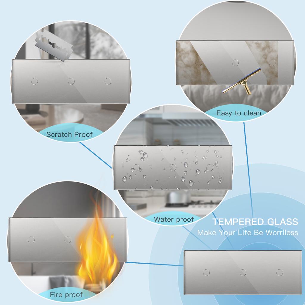 BSEED 299mm Glass Panel Only Quadruple 1/2/3Gang Touch Switch Panel With Metal Base No Electric Parts  EU Standard