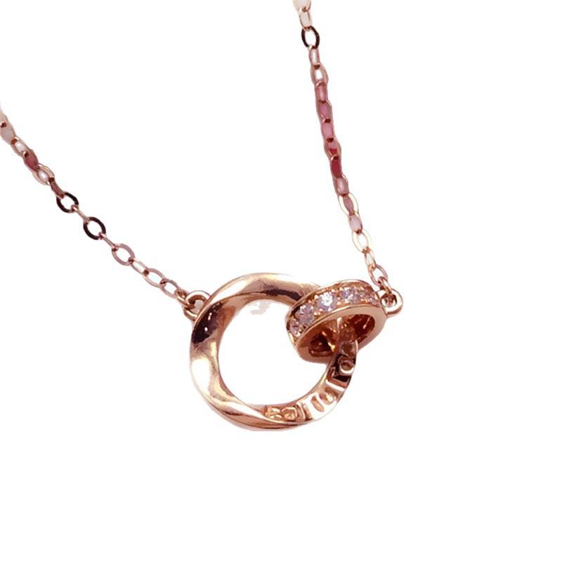 Purple Gold Double Ring Interlocking Necklace Fashion Rose Gold Plated Mobius Collarbone Chain Women