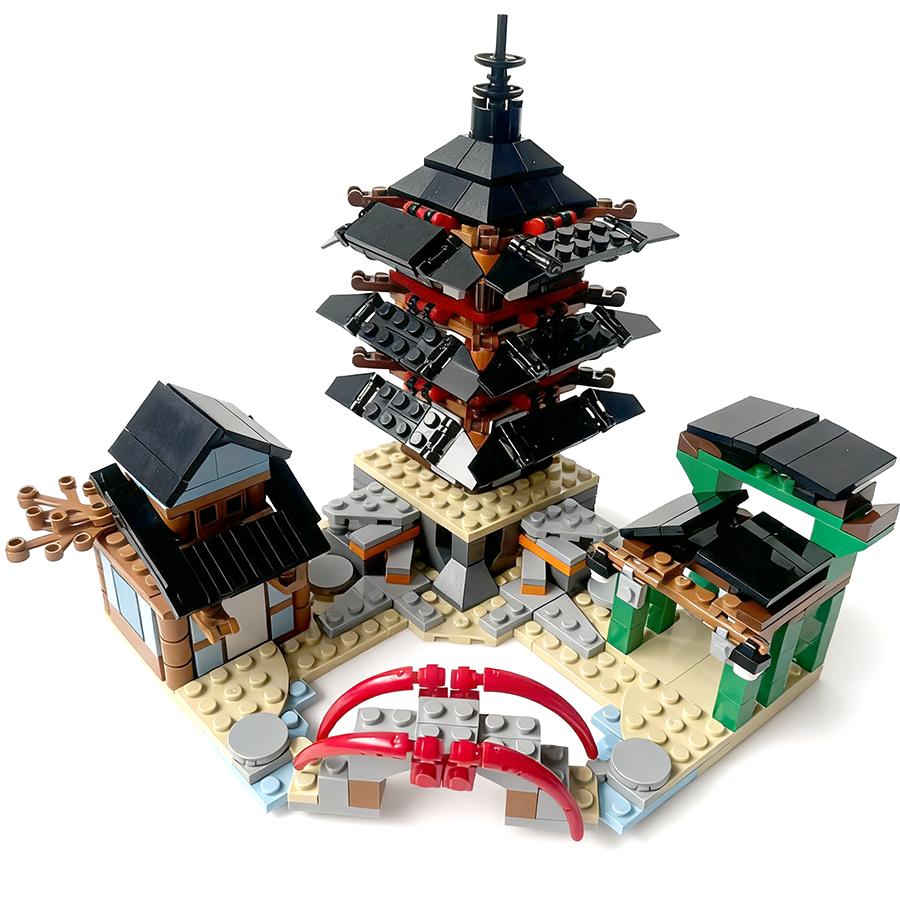 Ensemble de construction de temple en 1 sachet avec 6 mini-figurines de ninjas - Jeu de construction pour enfants - Idée cadeau pour enfants