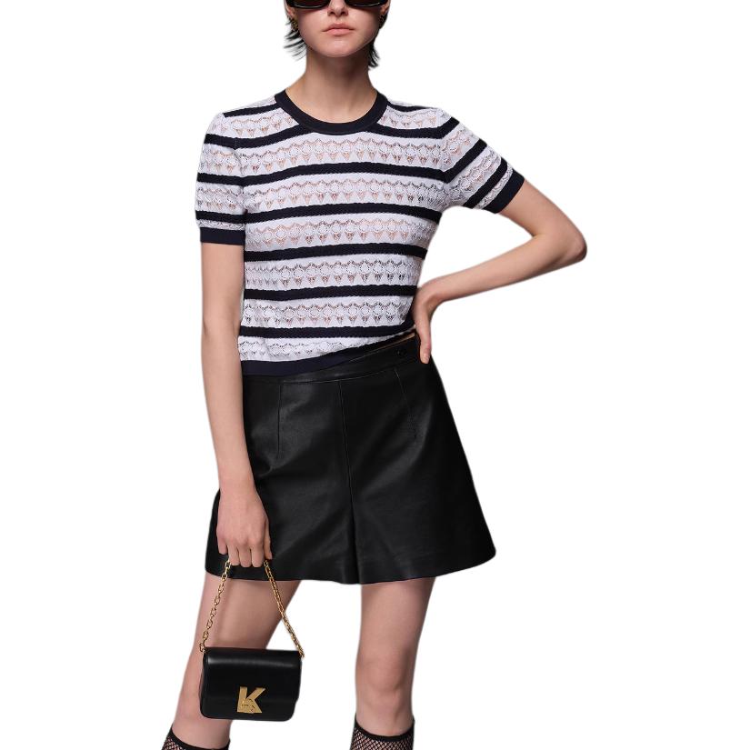 Karl Lagerfeld French Elegant Daily Commuting Dating Outfit Light Luxury Striped Knit Short Sleeve Sweater Women Tops M22L2312110