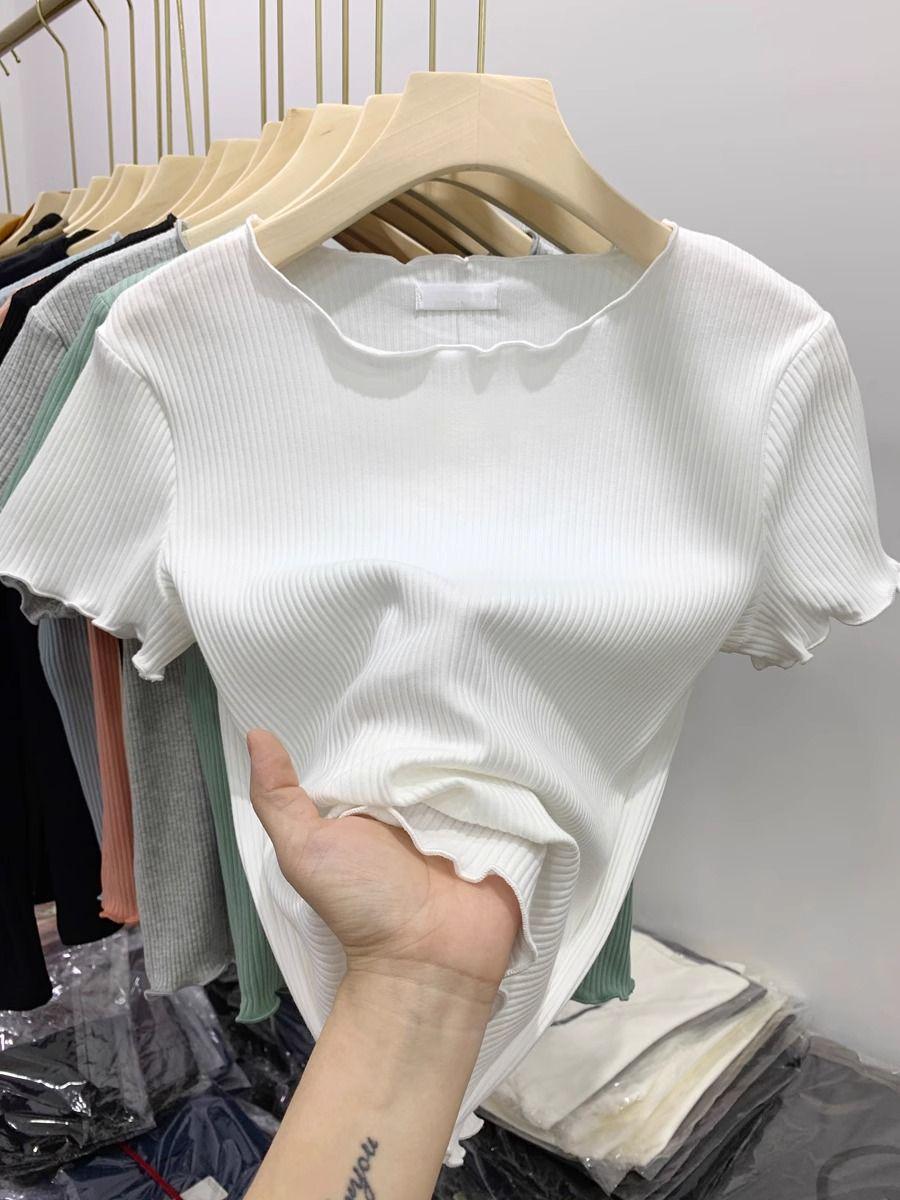 

Women s Slim Fit Ribbed White Short Sleeve Knitted Top XL