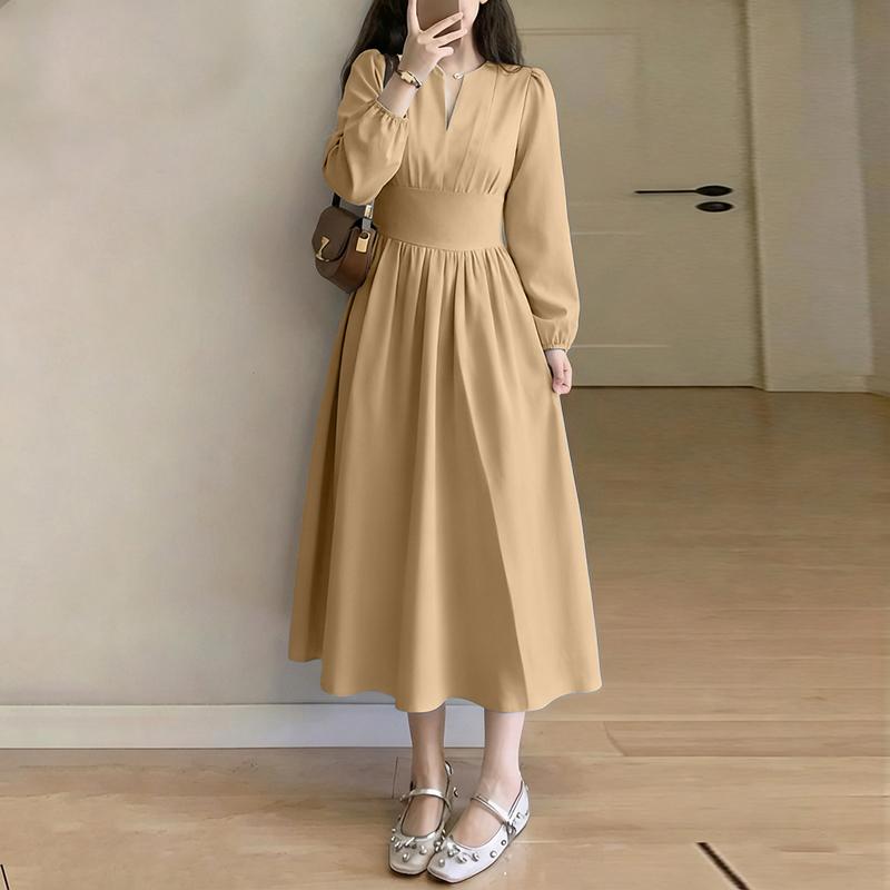 ZANZEA Kobiety Casualowy Dekolt V Rękaw 3/4 Jednolity Kolor Luźna Długa Sukienka