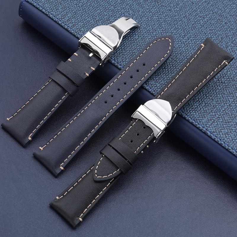 Soft Vintage Leather Watch Band 22mm For Tudor Strap Black Bay 1958 41mm GMT Pelagos Folding Buckle Black Brown Blue Wristband