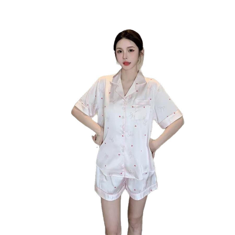 French Lapel Print Loungewear Set, Summer Cool Pajamas Are Thin and Cover the Meat, and Pajamas Are Worn Outside the Home.