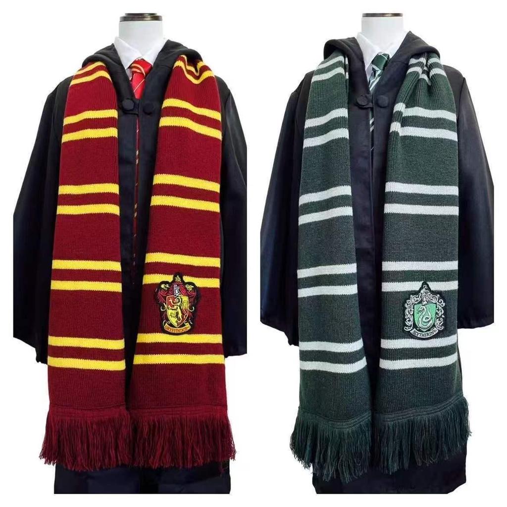 Thick Warm Tassel Scarf with Large Hogwarts House Logo: Slytherin, Ravenclaw, Gryffindor