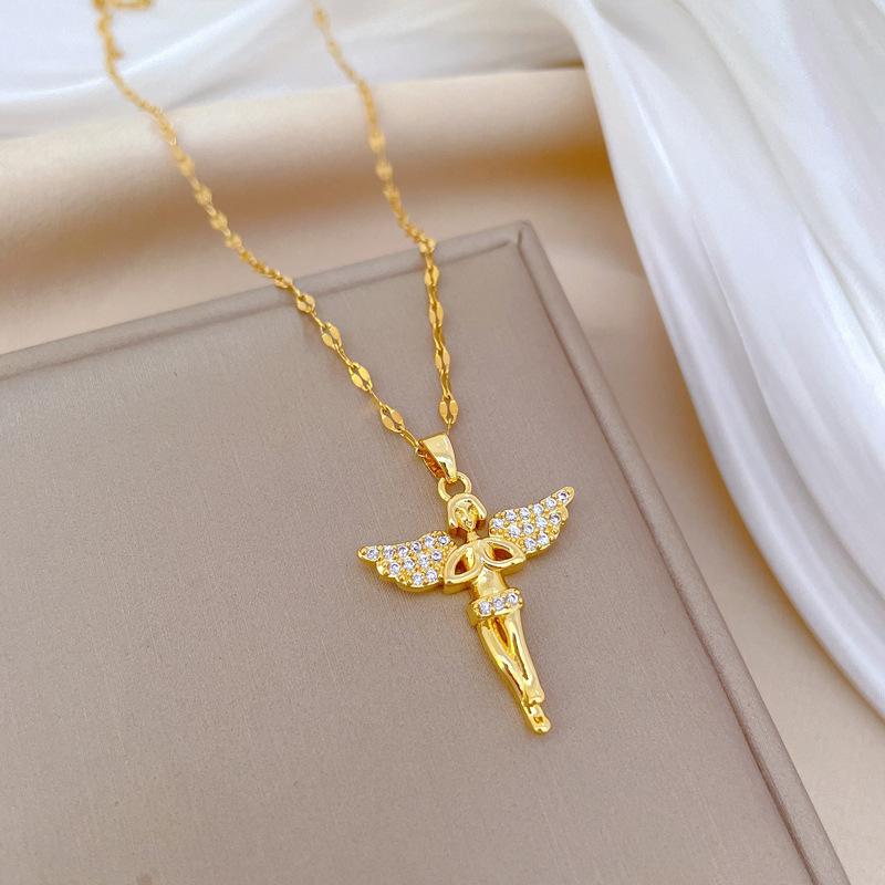 Devout Angel Light Luxury Temperament Gorgeous Full Diamond Necklace Female Versatile Clavicle Chain Titanium Steel Chain