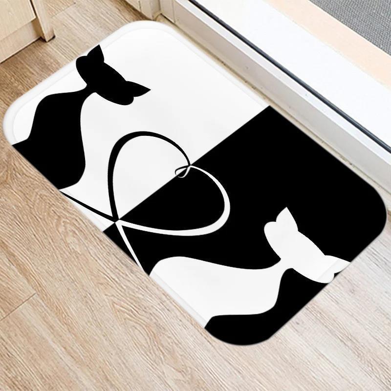 Cute Cartoon Cat Faces Carpet Black White Kawaii Minimalist Home Decoration Rug Kitchen Balcony Living Room Non-slip Floor Mat