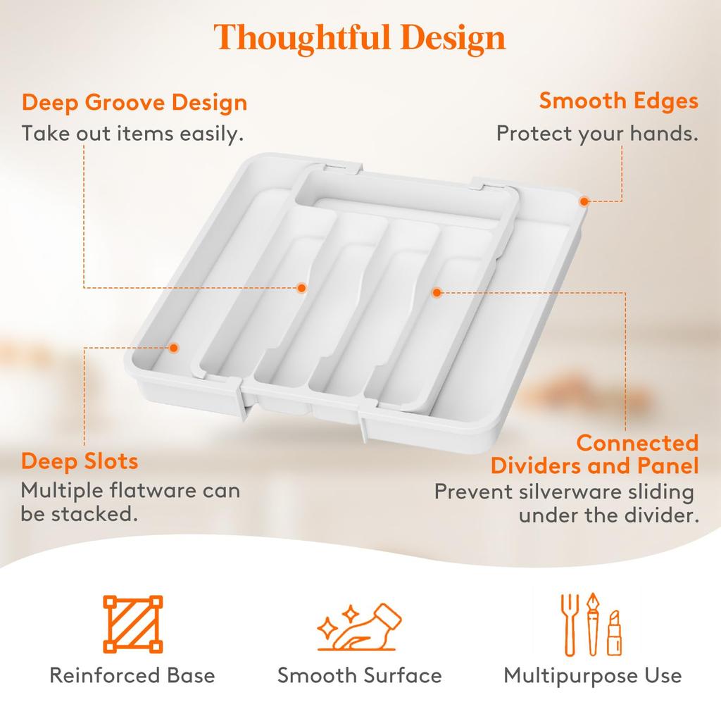 New Popular Adjustable Cutlery Organizer - Upgraded Plastic Storage Tray with Dividers Fork and Knife Drawer Organizer