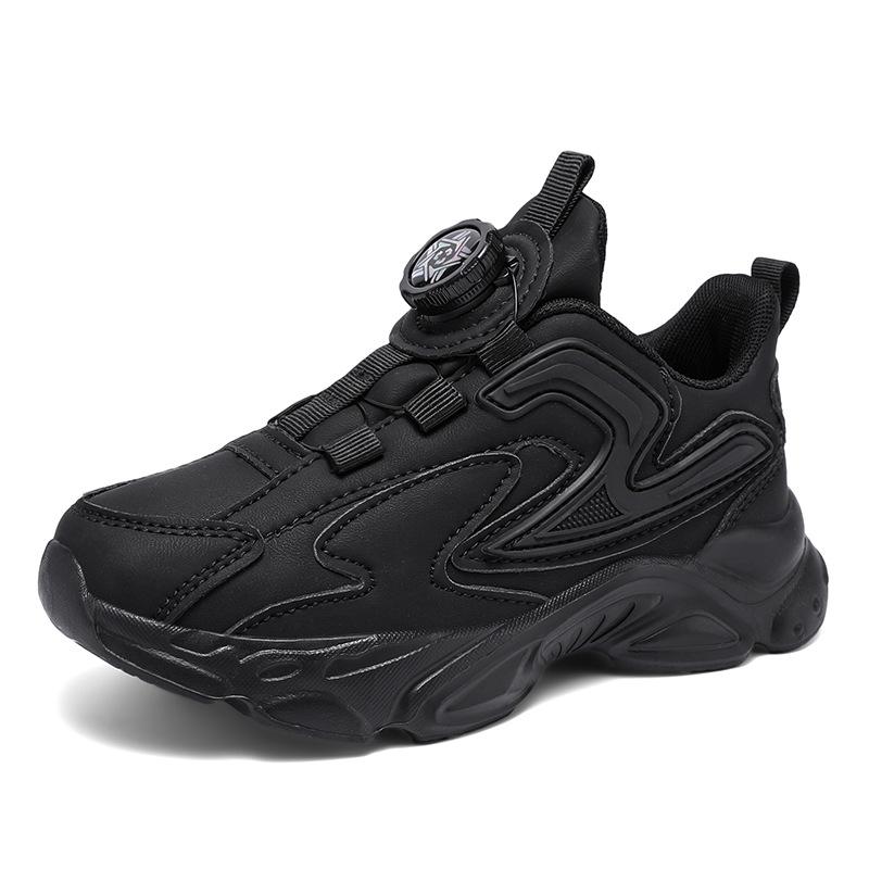 Boys Shoes Children s Sneakers Leather White Running Shoes Girls Rotary Buckle Student Shoes 28 чёрный