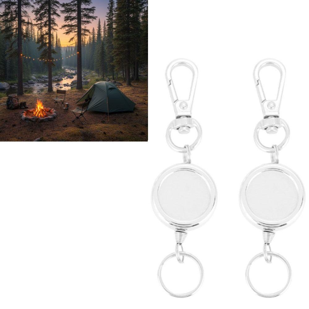2 Pcs Metal Anti Theft Key Buckle High Resilience Stretch Nylon Locking Mechanism Retractable Key Chain Key Ring Reel